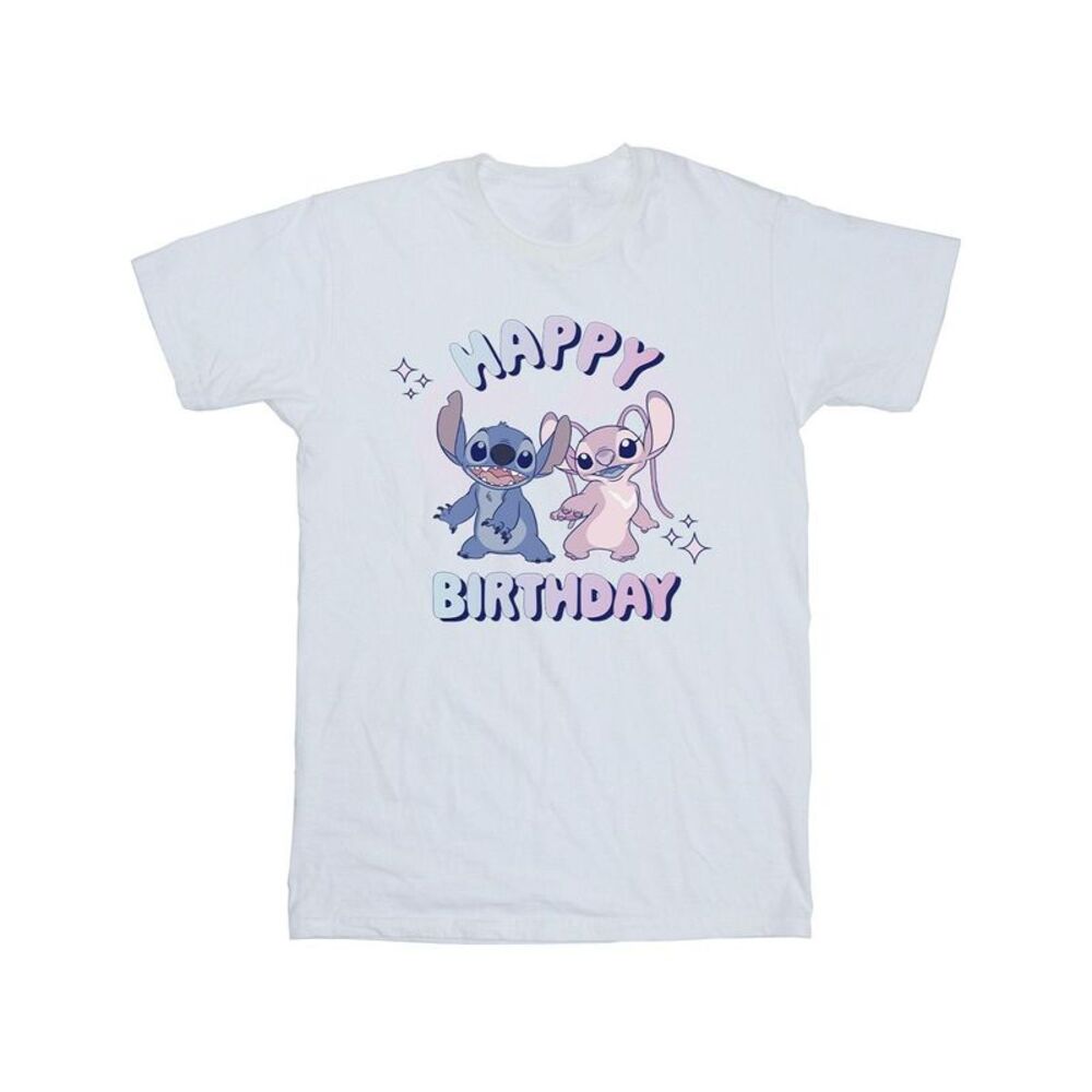 Lilo & Stitch Girls Cotton Happy Birthday T-Shirt / White